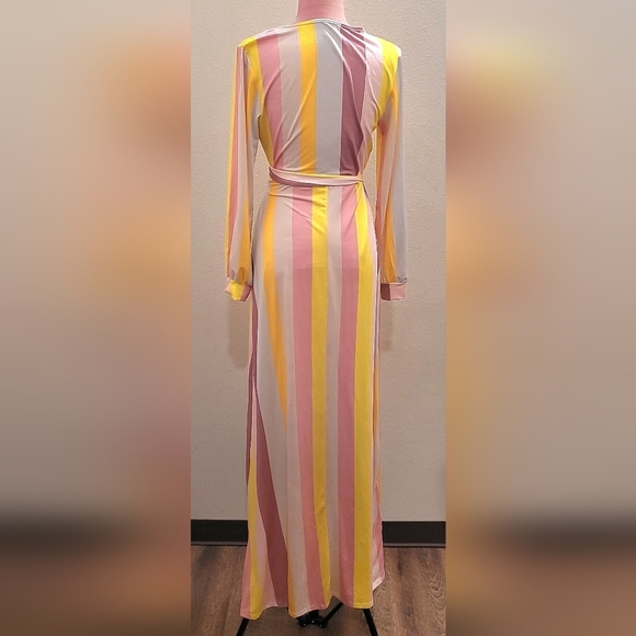 Pink and Yellow Long Sleeve Resort Sundress with Bishop Sleeves Sz Medium - Picture 4 of 5